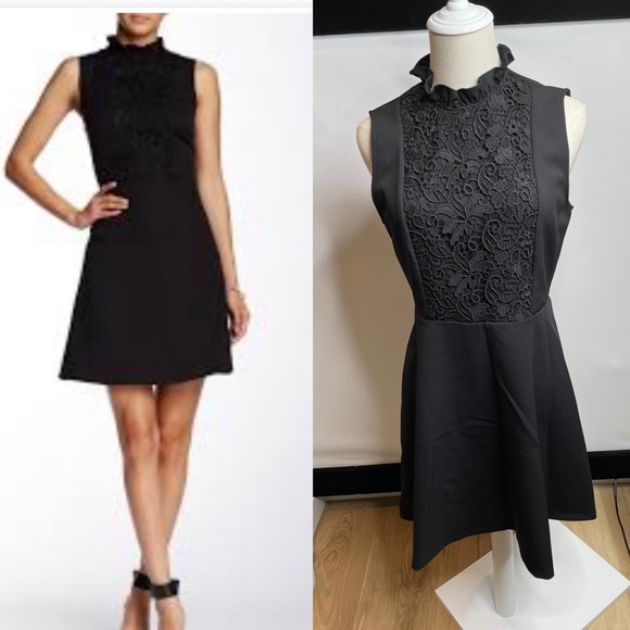 Zara mock neck black ruffled dress M knee lenght